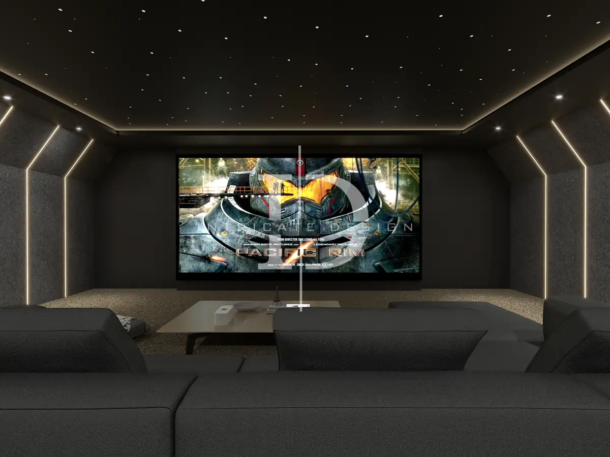 Dedicated home cinema with lounge seating